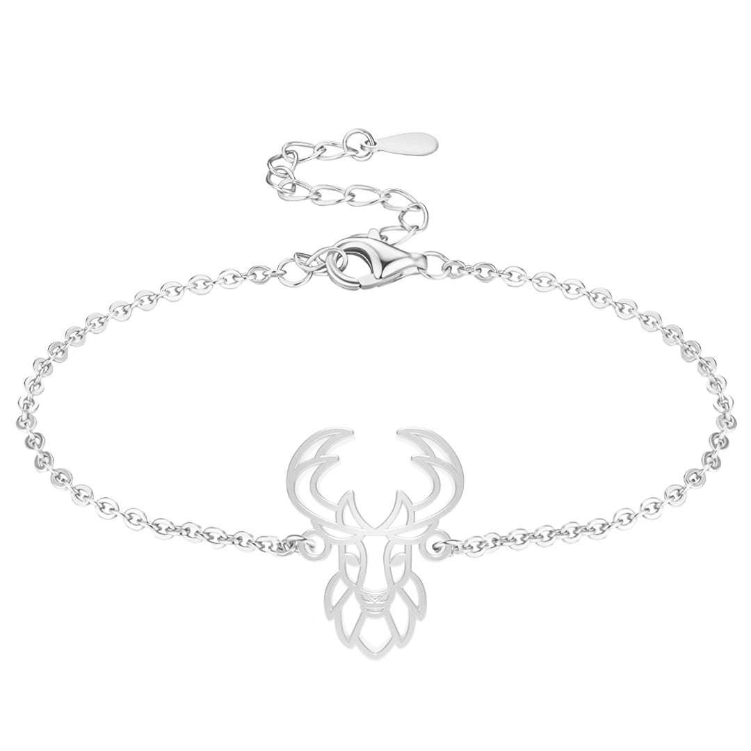 Bracelet cerf argent chaîne #Couleur et bracelet_Argent avec chaîne #Modèle_Modèle 2