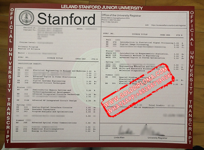 Leland Stanford Junior University fake transcript