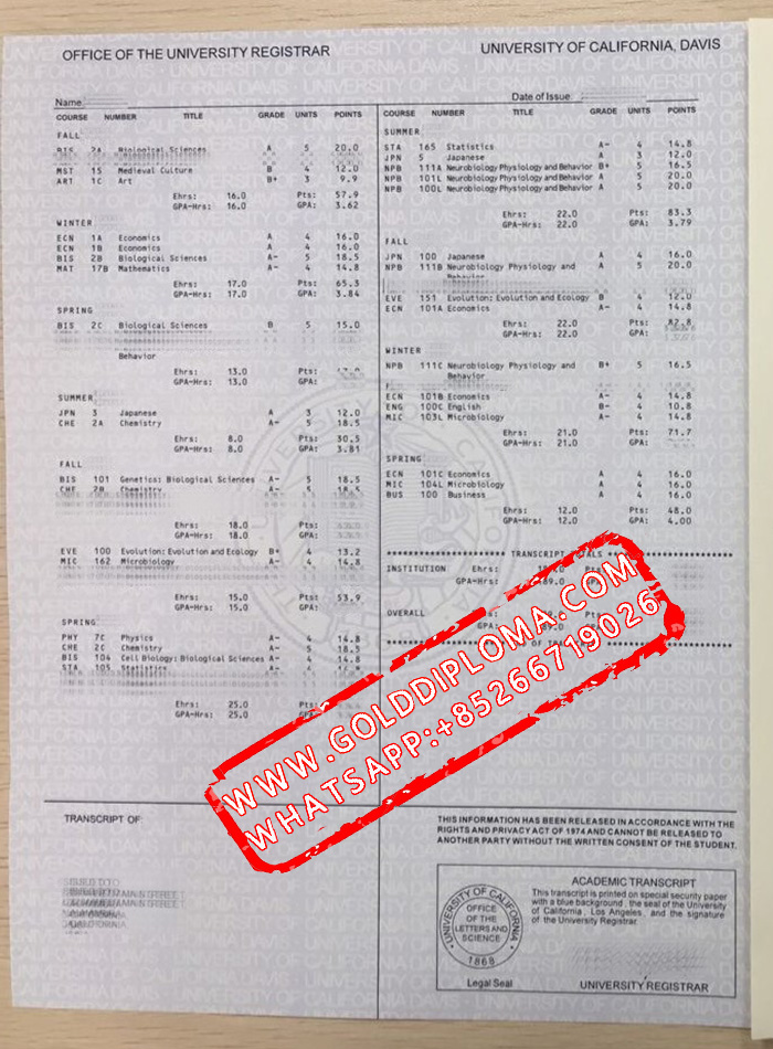 University of California Davis fake transcript