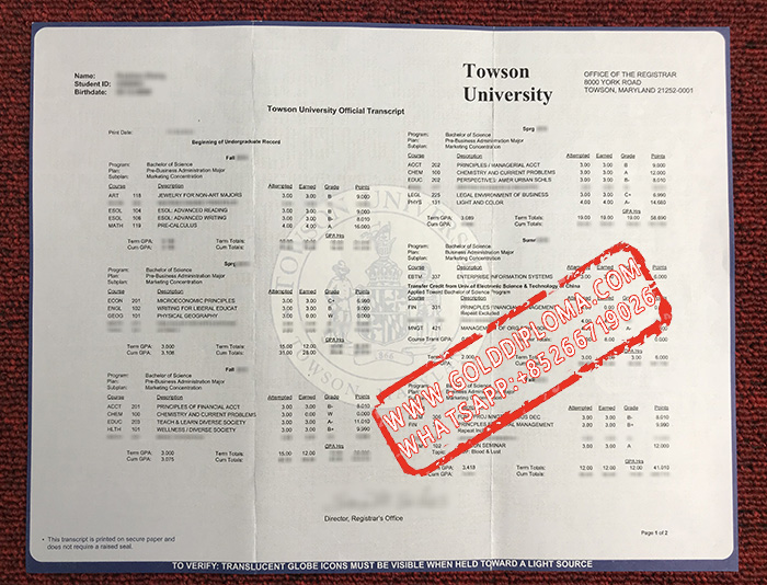 Towson University fake transcript