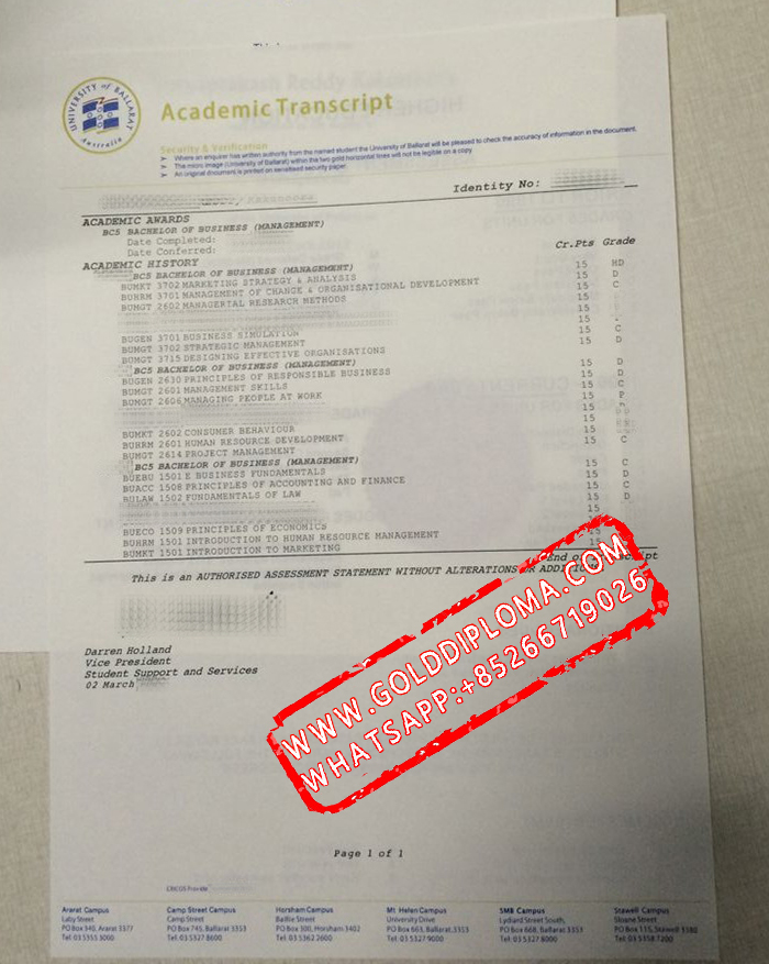 University of Ballarat fake transcript